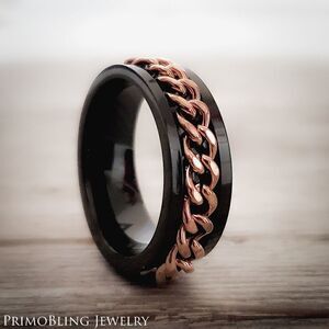Black Rose Gold Cuban Link Spin Ring